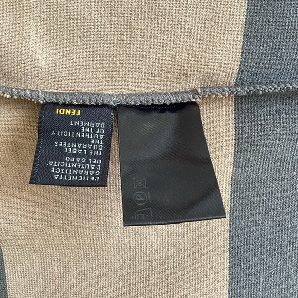 Fendi Shift Dress Gray Short Sleeve with Off-The-Shoulder Stripe Ruffle 4 - Picture 9 of 11